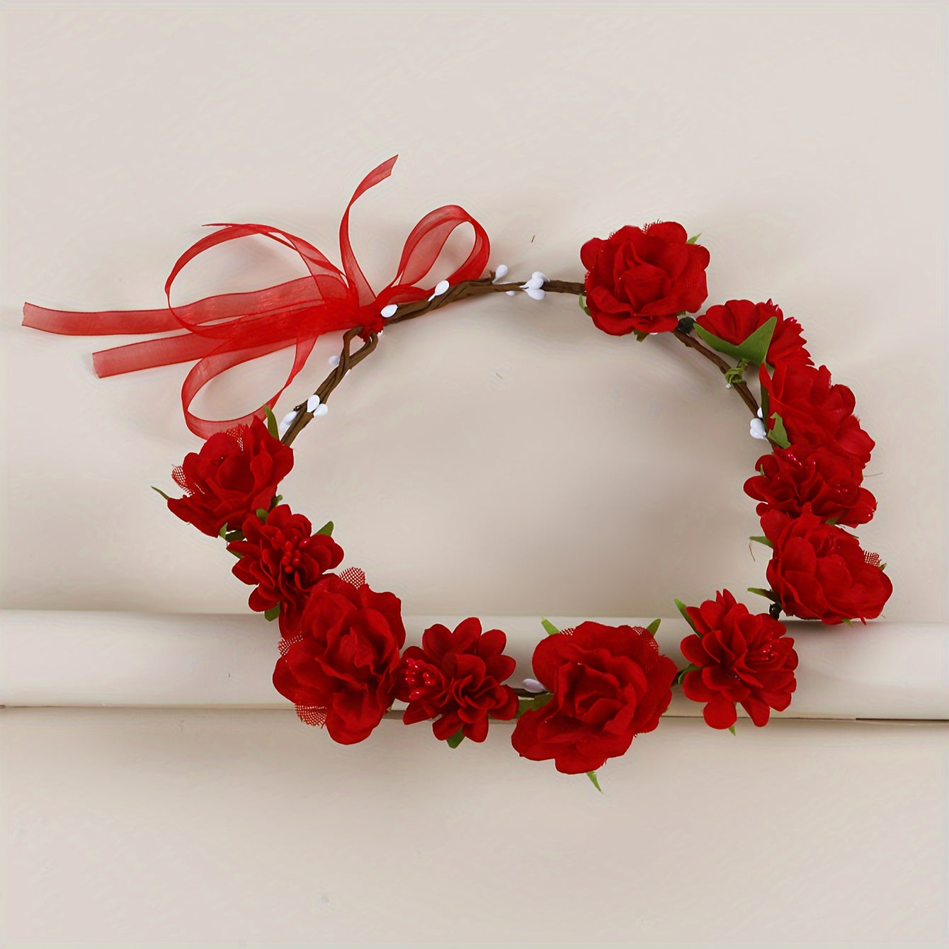 Artificial Flower Headpiece with Red Roses for Weddings and Events