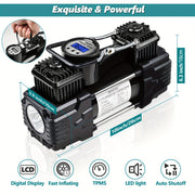 Twin Cylinder Portable Air Compressor with Digital Gauge and LED Light 12V 150 PSI