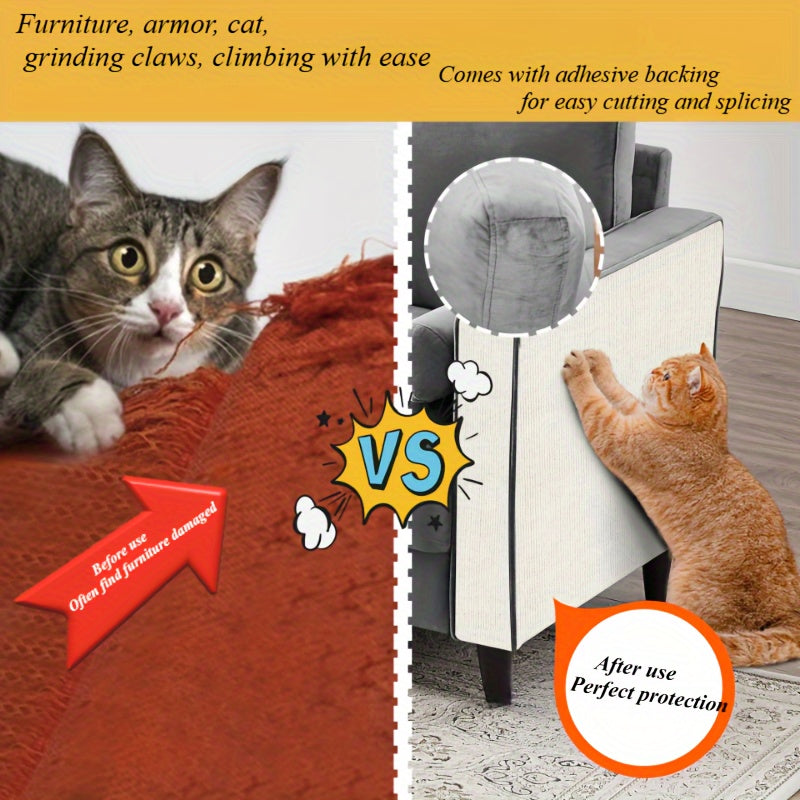 Настенный коврик для царапания кошек, изготовленный из прочного, безворсового полиэстера с самоклеящейся основой, подгоняемый под все породы.