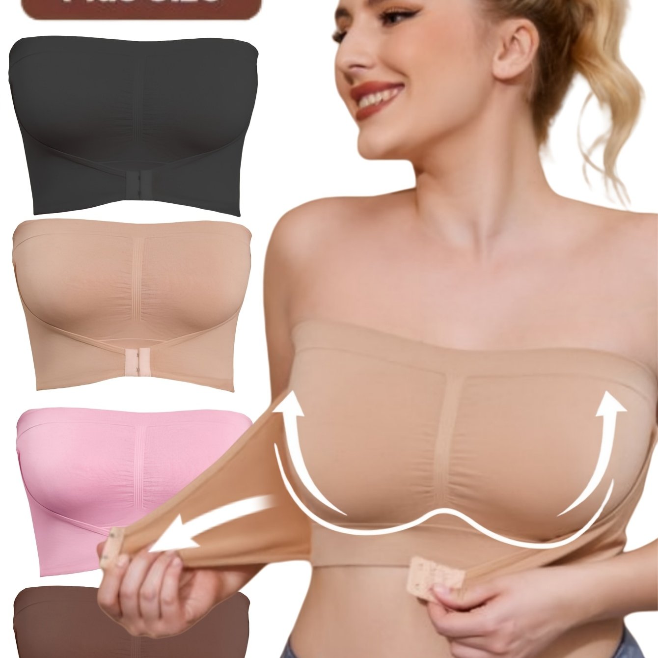 Women's Plus Size Strapless Sports Bra Adjustable Seamless Breathable 4 Pack