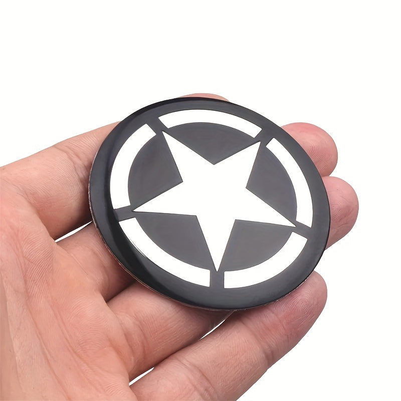 4Pcs Car Wheel Center Hub Covers Star Decal Stickers Black Steel