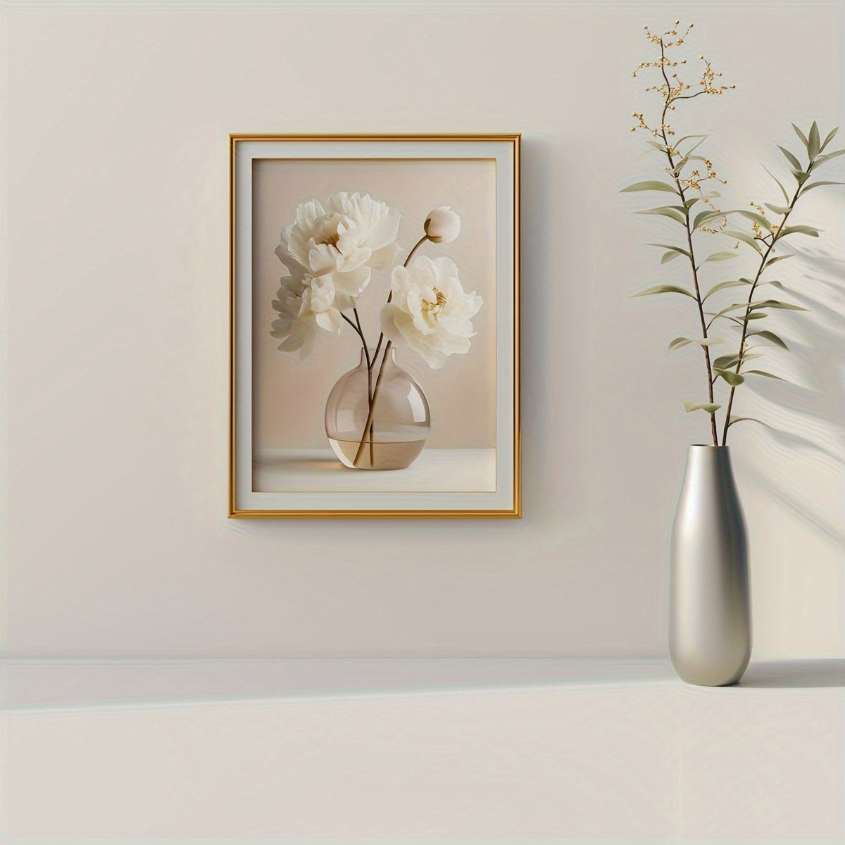 Set of 3 White Peony Flower Wall Art Prints Canvas Modern Minimalist Neutral Decor
