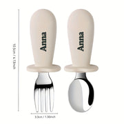 Kids Mealtime Set BPA-Free Silicone Spoon Fork Stainless Steel Personalizable Gift