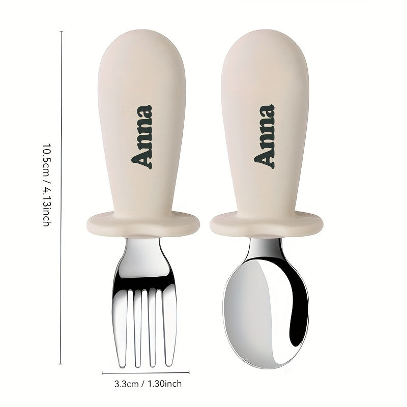 Kids Mealtime Set BPA-Free Silicone Spoon Fork Stainless Steel Personalizable Gift