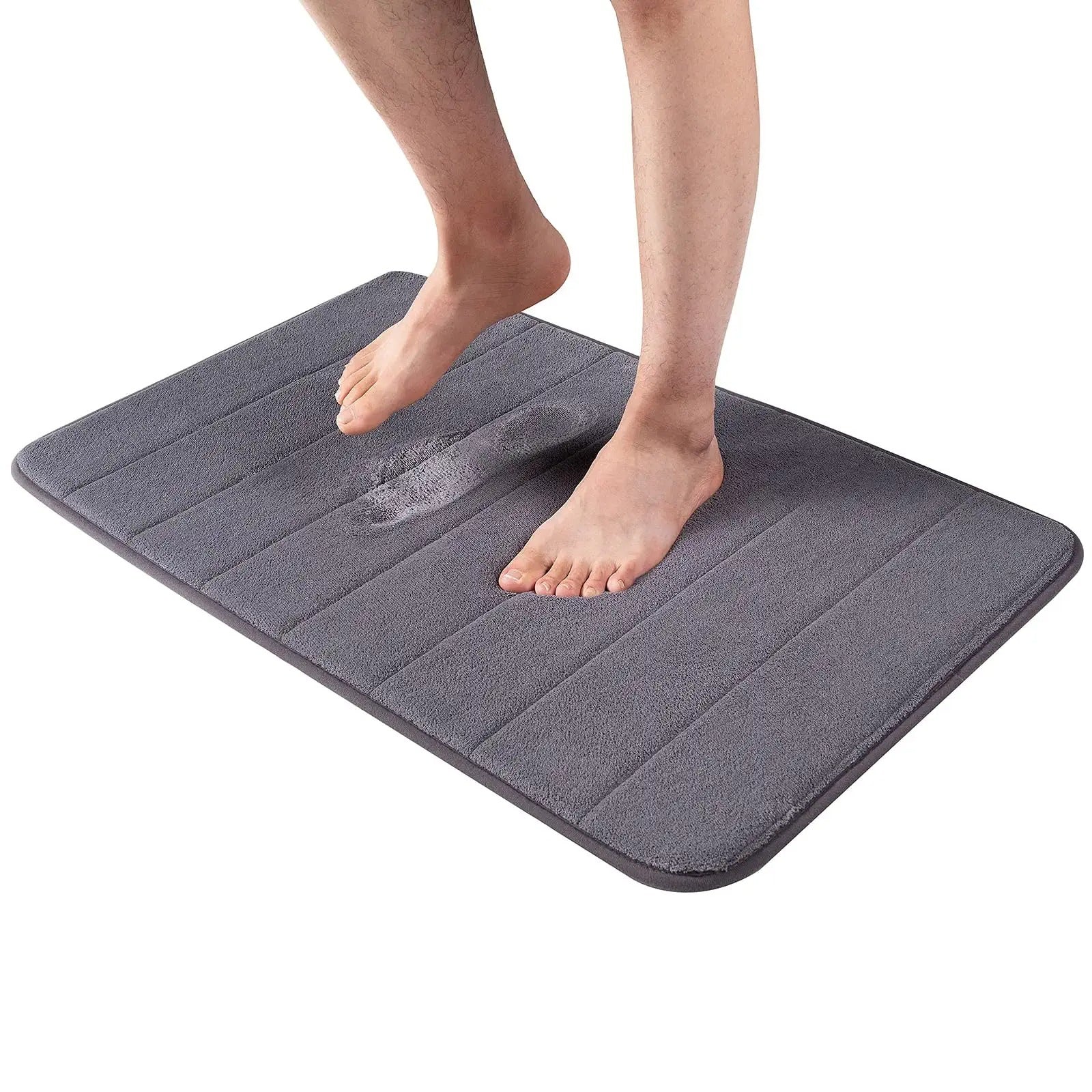 Dark Gray Polyester Bath Mat Non-Slip Plush Rectangular Machine Washable