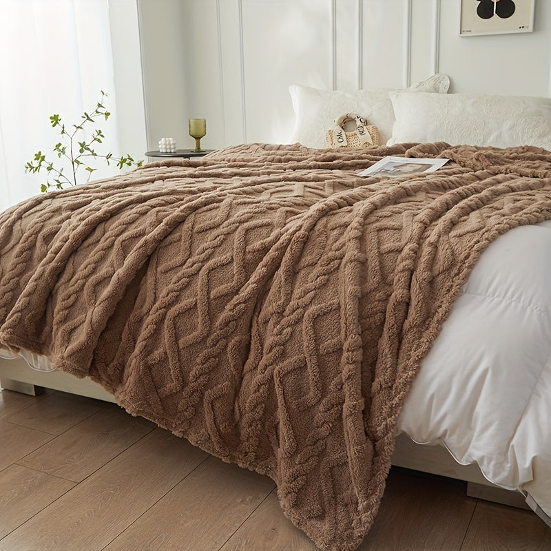 Manta de felpa suave y acogedora con jacquard 3D para sofá y decoración del hogar, ligera, cálida y con textura, para cama