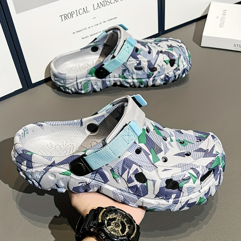 Men's Color Block Hollow Out Chunky EVA Clogs Casual Summer Slip-On Shoes