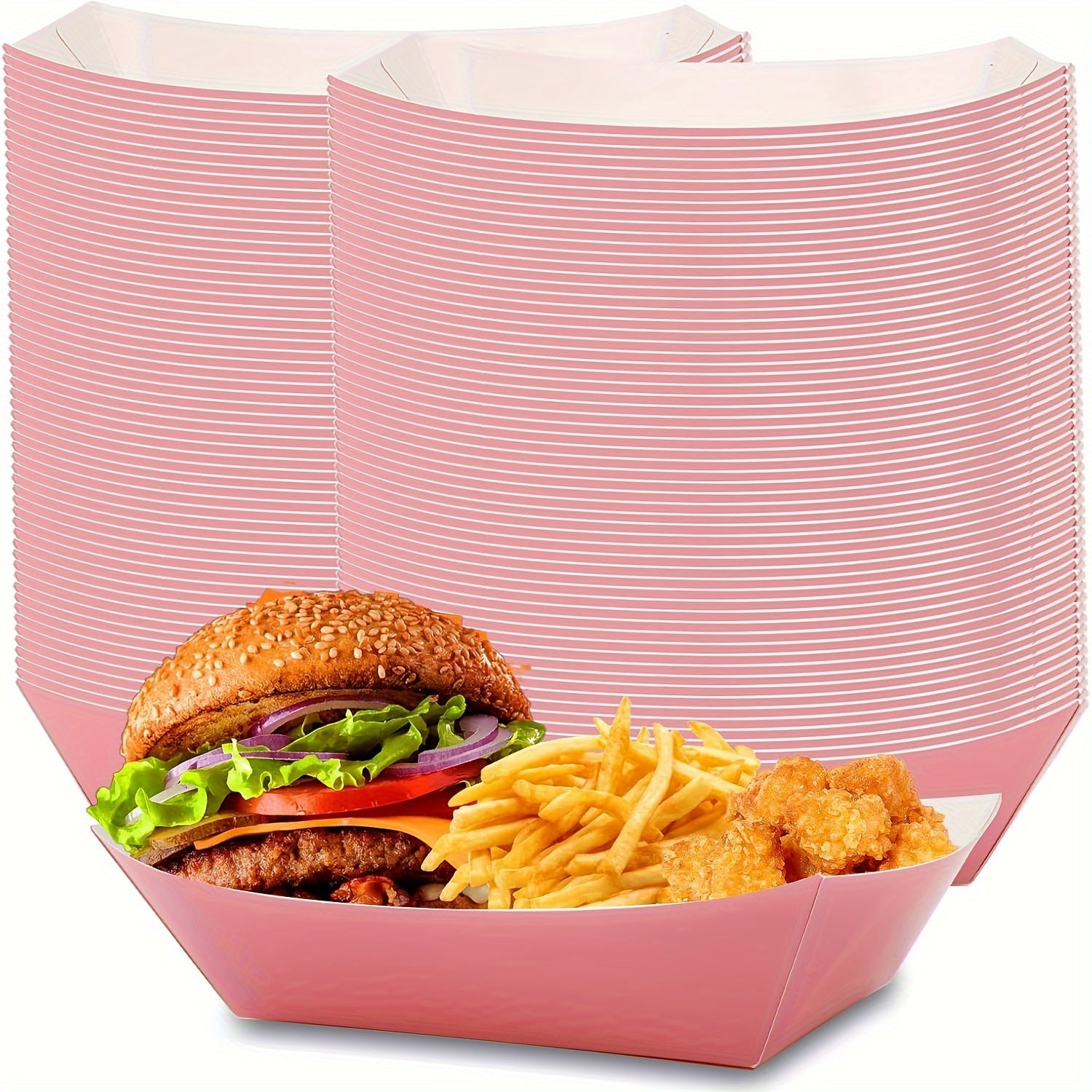 Pink Disposable Hot Dog Trays and Paper Plates Waterproof Oil Resistant for Parties Picnics and Celebrations