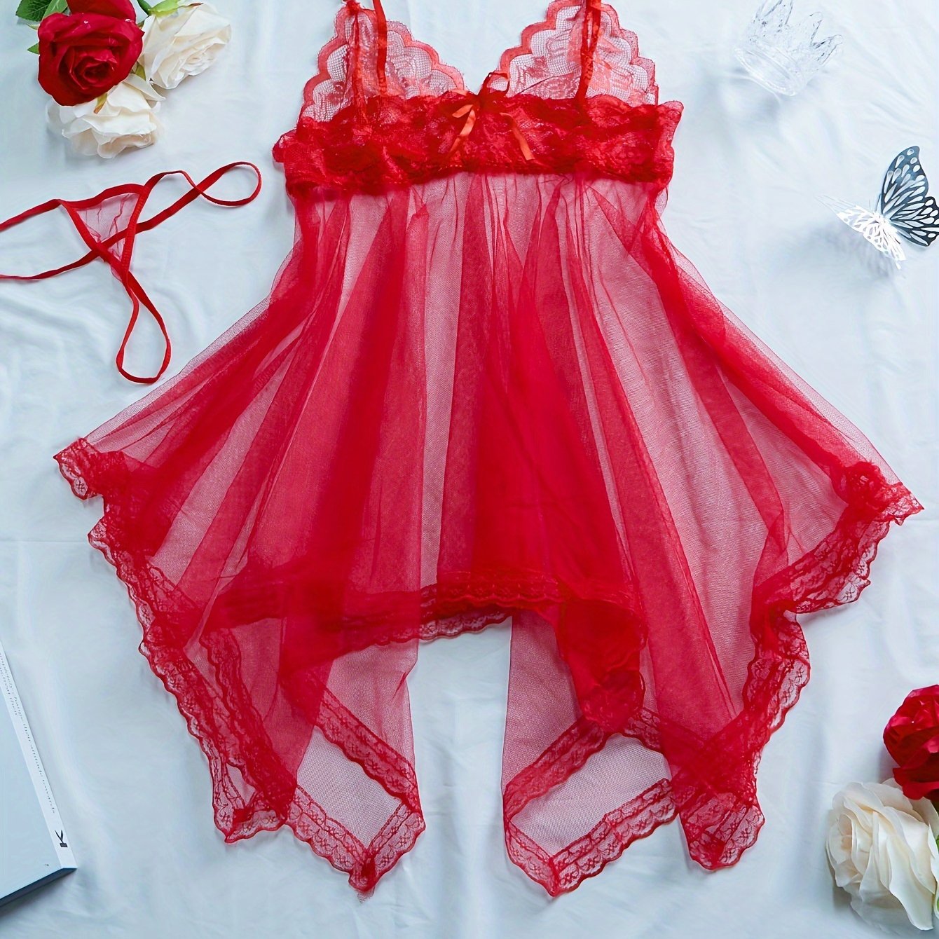 Нижнее белье, кружевное платье из сетки с глубоким V-образным вырезом и трикотажной тканью из полиэстера