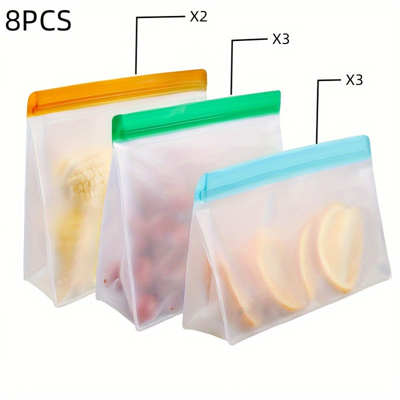 Pack of 8 BPA-Free Gallon Size PEVA Reusable Freezer Storage Bags Leakproof Durable for Meal Prep Snacks Sandwiches