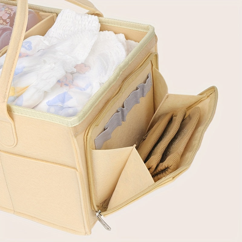 Large Capacity Khaki Diaper Organizer Bag with Zipper for Baby Storage