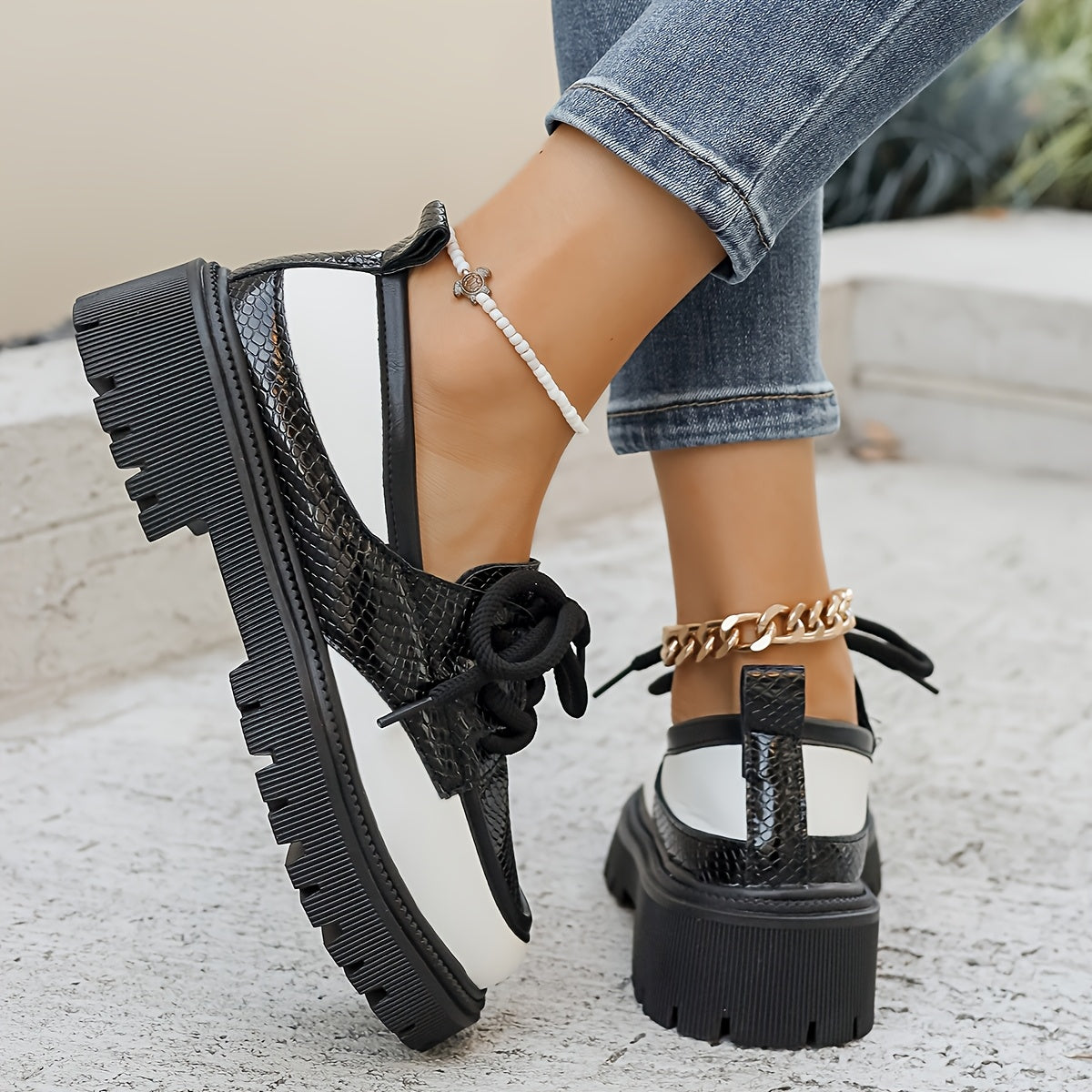 Women's Faux Leather Slip-On Loafers with Anti-Shock EVA Sole Black White