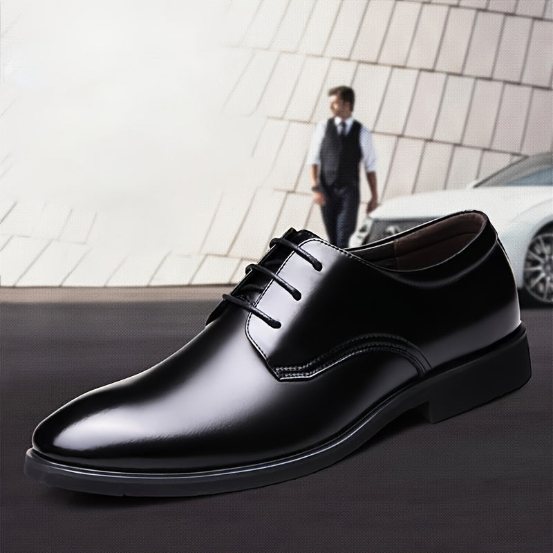Men's Black Faux Leather Dress Shoes Pointed Toe Lace-Up for Business Weddings Parties