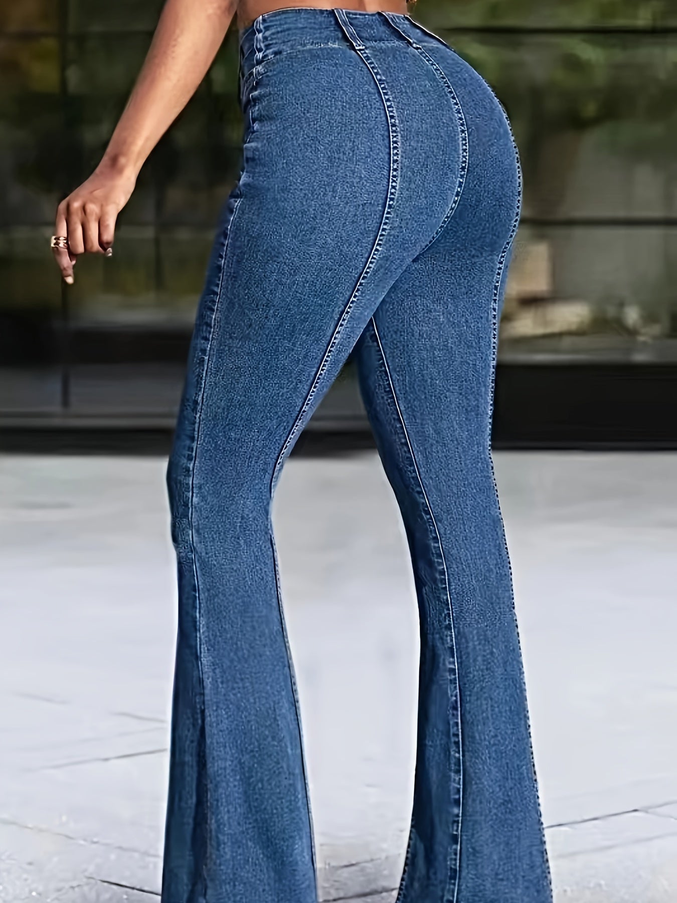 Jeans de tiro alto con campana para mujer, con cinturilla elástica y mezclilla de alta elasticidad