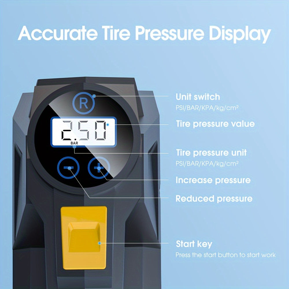 Digital Tire Inflator Portable Air Compressor Pump with LED Light for Cars Motorcycles Bicycles 12V