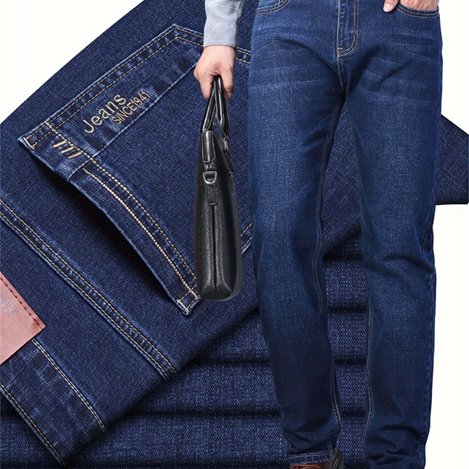 Men's Cotton Blend Jeans with Pockets for Outdoor Activities