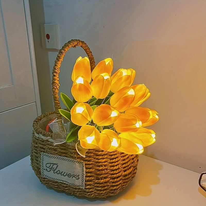 Set of 10 Tulip LED Simulation Bouquet Night Light Hand Bouquet Table Lamps for Room Decor