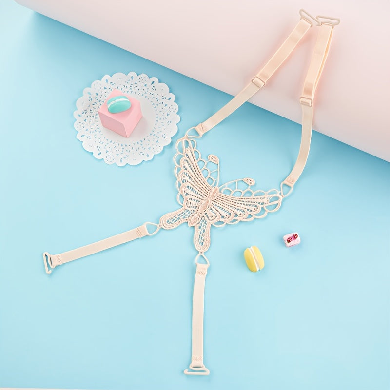 Women's Lingerie Butterfly Lace Shoulder Straps Adjustable Non-Slip Hollow Out Black White Pink