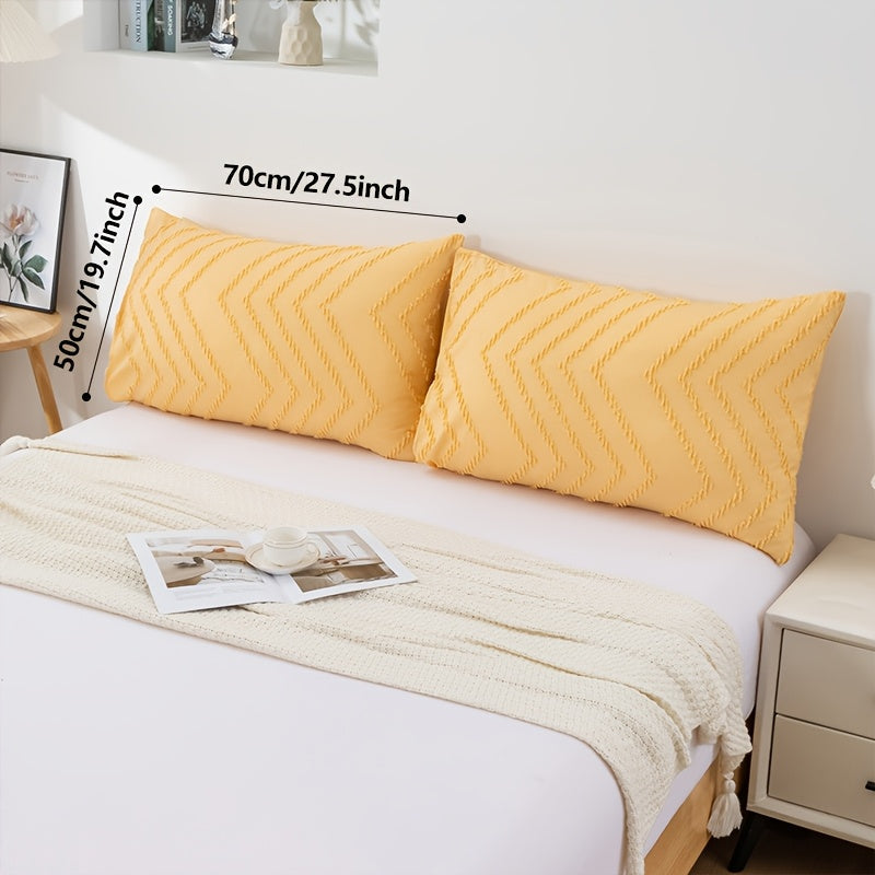 Set Of 2 Polyester Pillowcases 50x70cm Bubble Gauze Cutwork Skin-Friendly