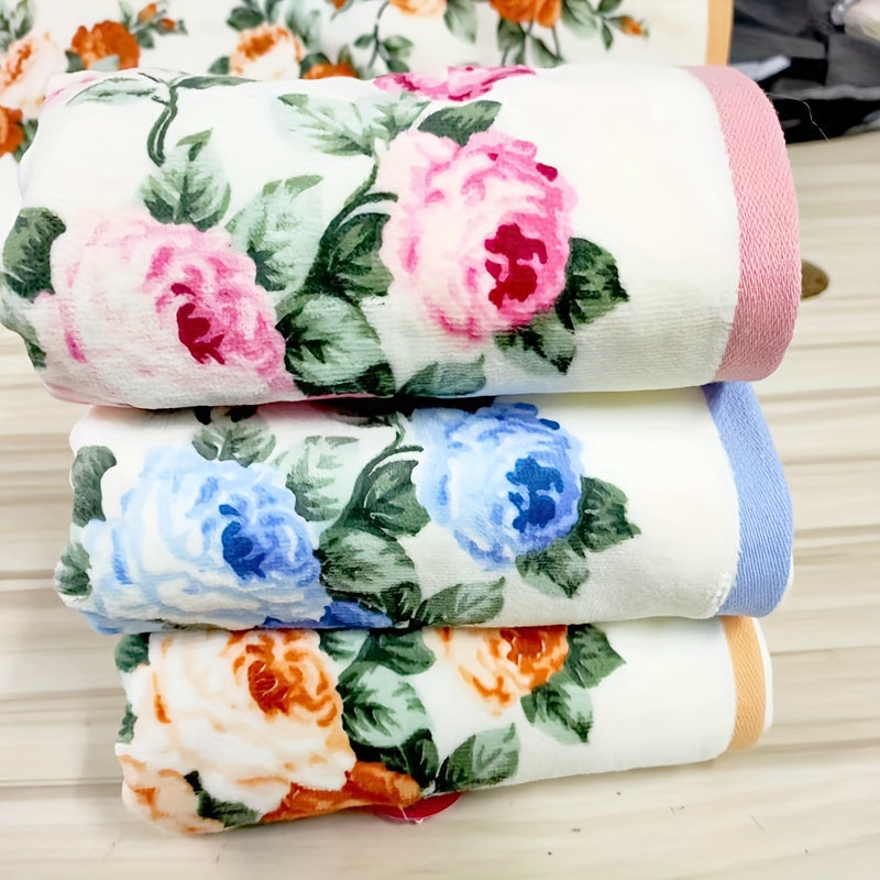 Floral Pattern Cotton Hand Towels Soft Absorbent Bathroom 73x34cm