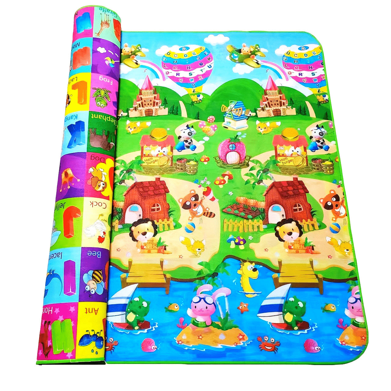 Baby Reversible Foam Play Mat 1.8m x 2m Foldable Cushioned Durable PVC Surface