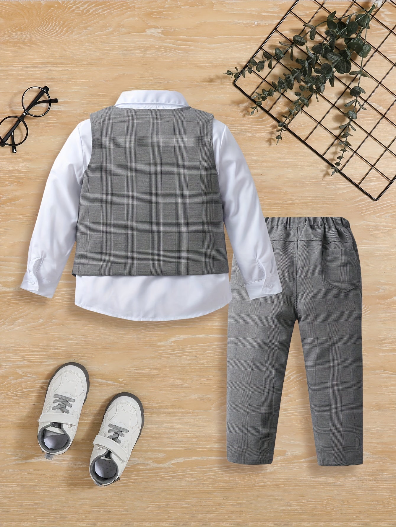 Boys' Spring and Autumn Dress Suit Three-Piece Set Polyester Solid Color Casual Age 12 and Under