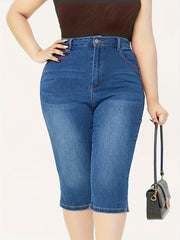 Plus Size Denim Shorts Women's High Waisted Blue Summer Casual