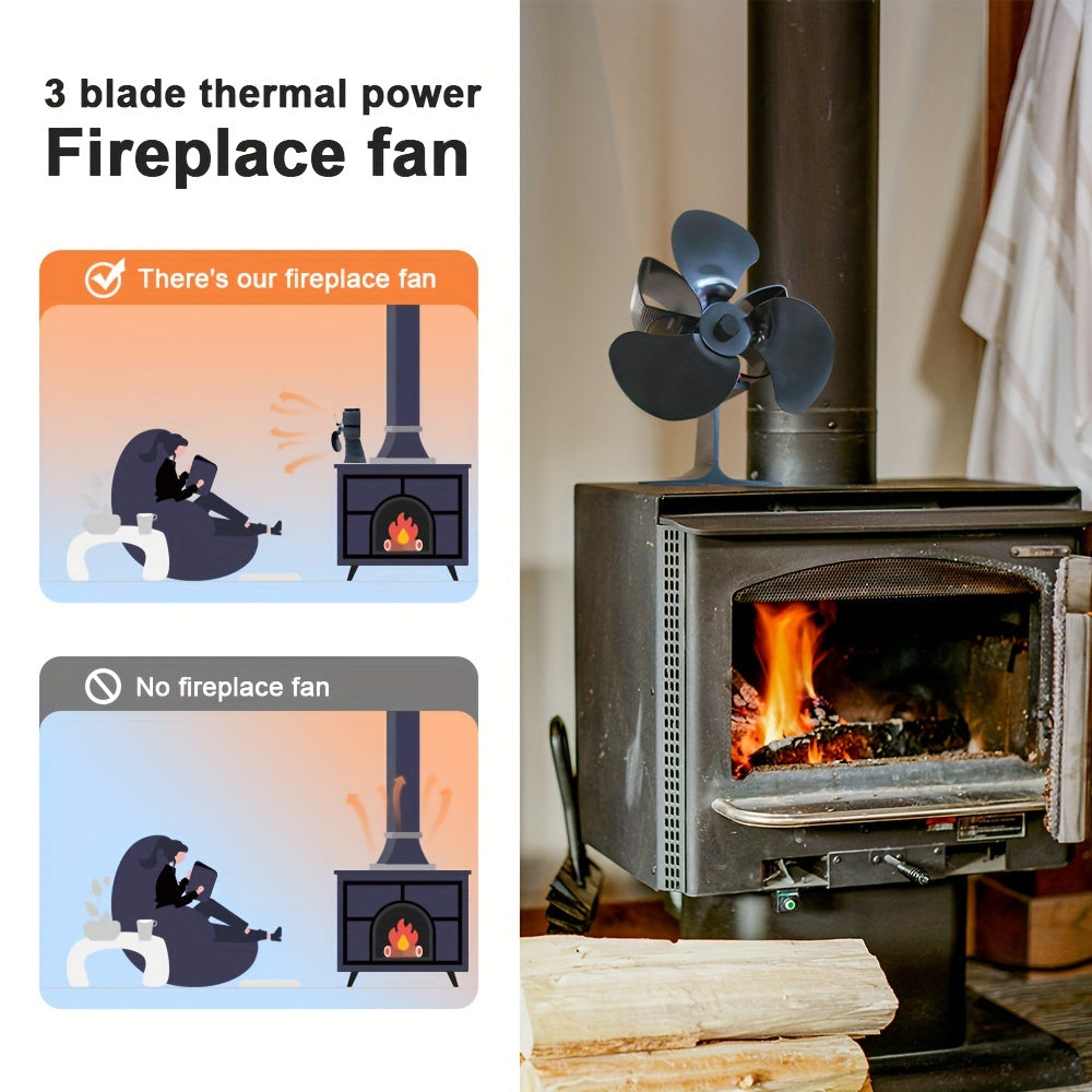 Butterfly-Inspired Thermal Fireplace Fan Auto Start 3-Blade Quiet Aluminum Alloy