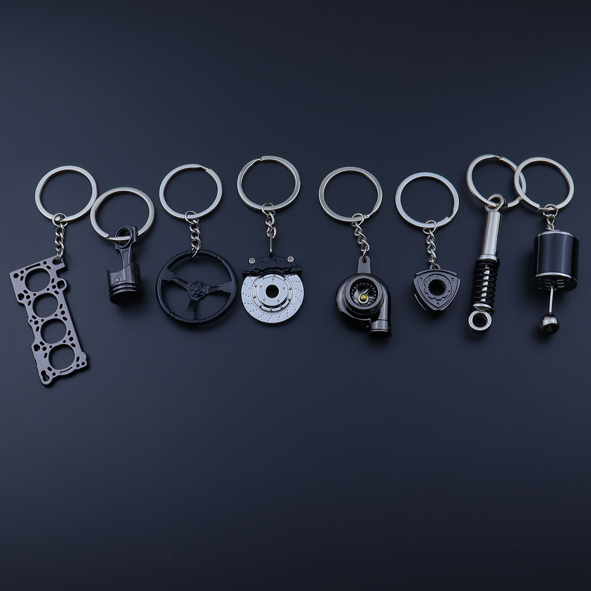 Car Keychains Piston Brake Disc Gear Turbocharger Engine Blade Steering Wheel Accessories