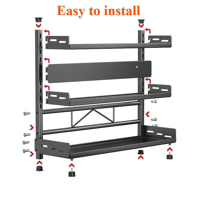 Kitchen Organizer Carbon Steel Countertop Storage Rack with Knife Holder and Adjustable Shelves