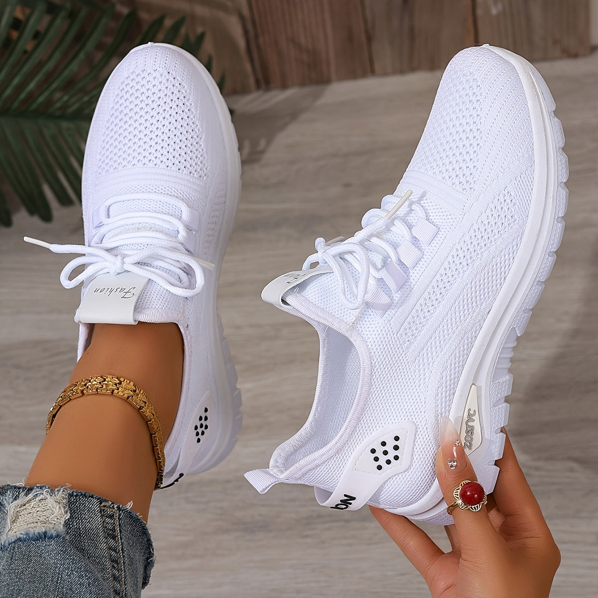 Women's Mesh Casual Slip-On Sneakers White Black Summer Beach Walking