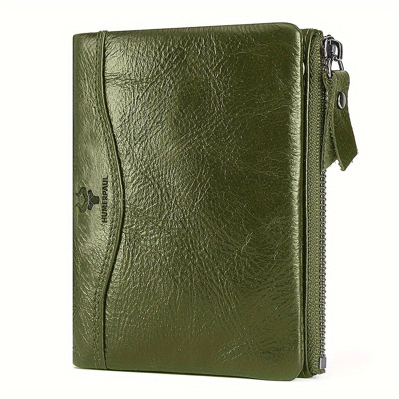 Women's RFID Blocking Red Leather Vintage Wallet with Zipper Closure