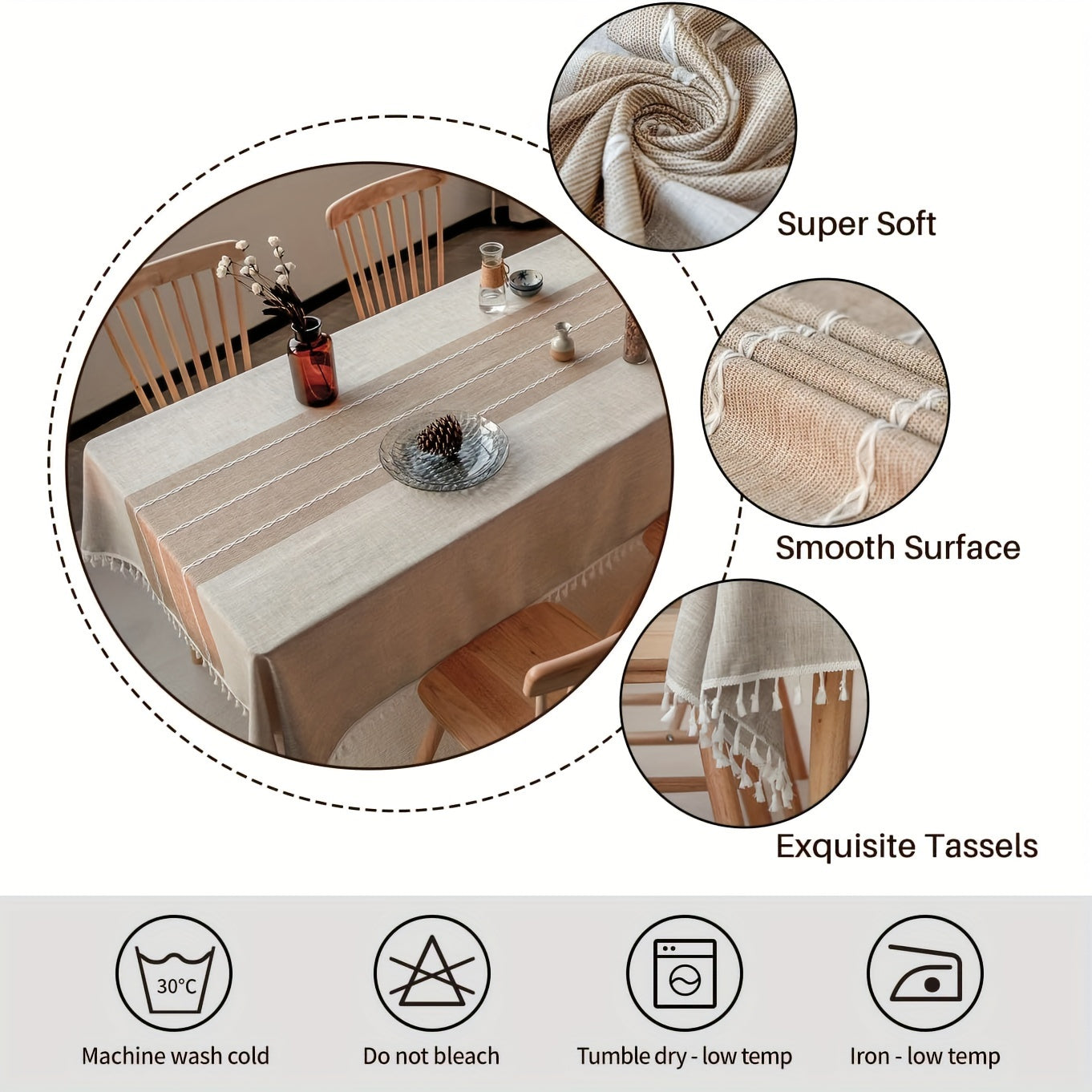 Brown Rustic Tassel Tablecloth Waterproof for Dining and Events