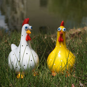 Large-Eyed Polka Dot Rooster Resin Garden Figurine Indoor Outdoor Decor