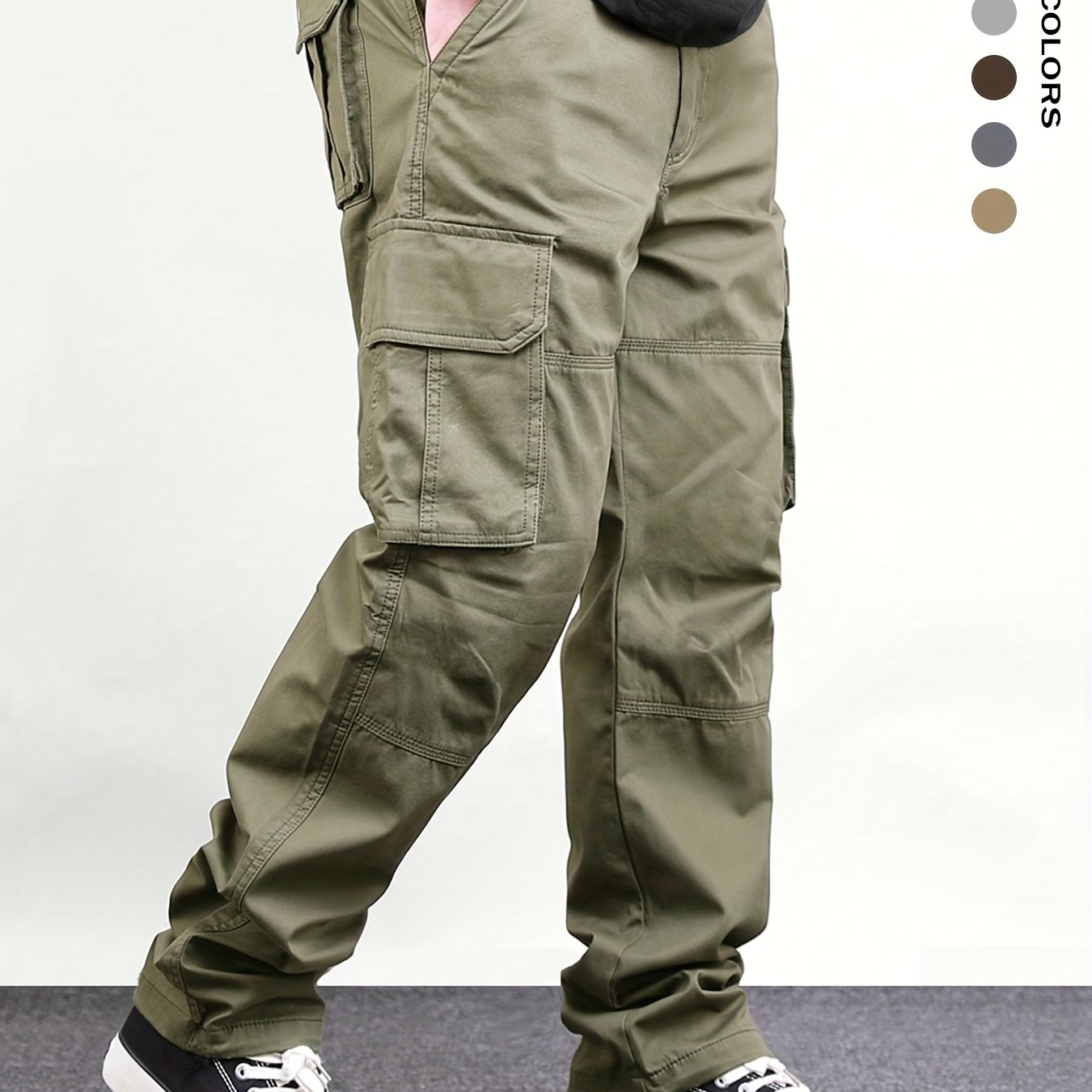 Мужские брюки-карго из полиэстера однотонные с несколькими карманами свободного кроя с эластичным поясом на шнурке для уличной одежды