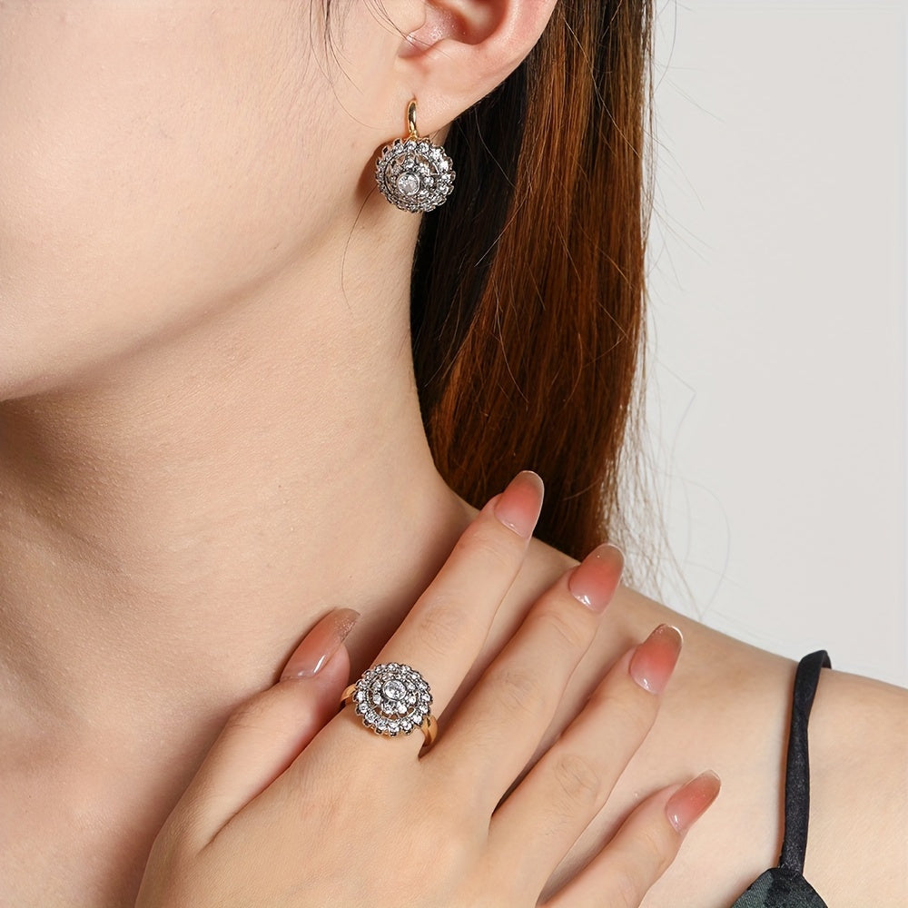 14K Gold Plated Copper Jewelry Set with Hollow Cone Design and Synthetic Zirconia for Women