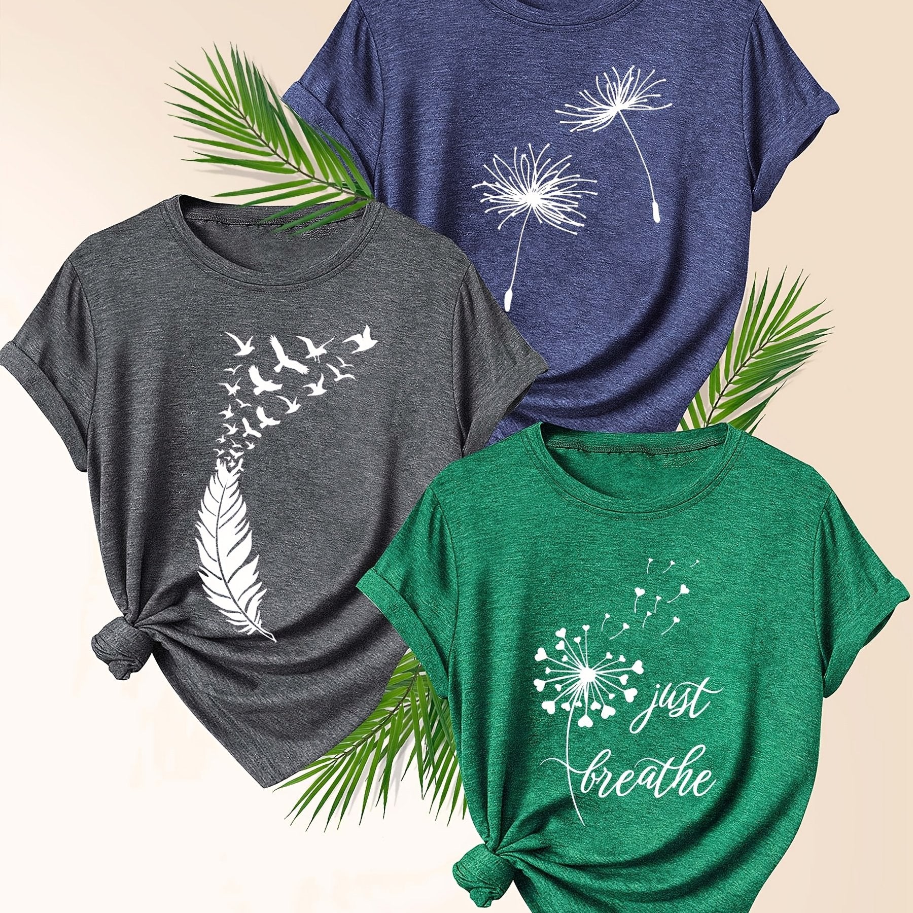 Women Summer T-Shirt Set Soft Cotton Blend Graphic Tees Multiple Colors