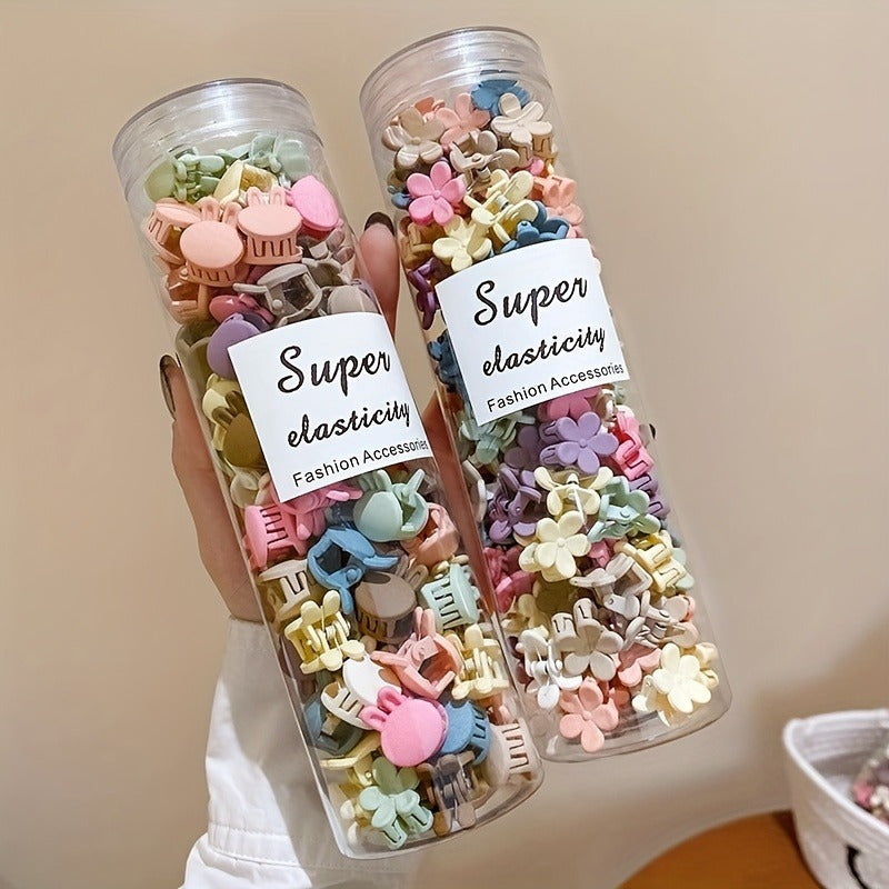 Set of 50 Mini Plastic Flower-Shaped Hair Clips for Girls and Teens