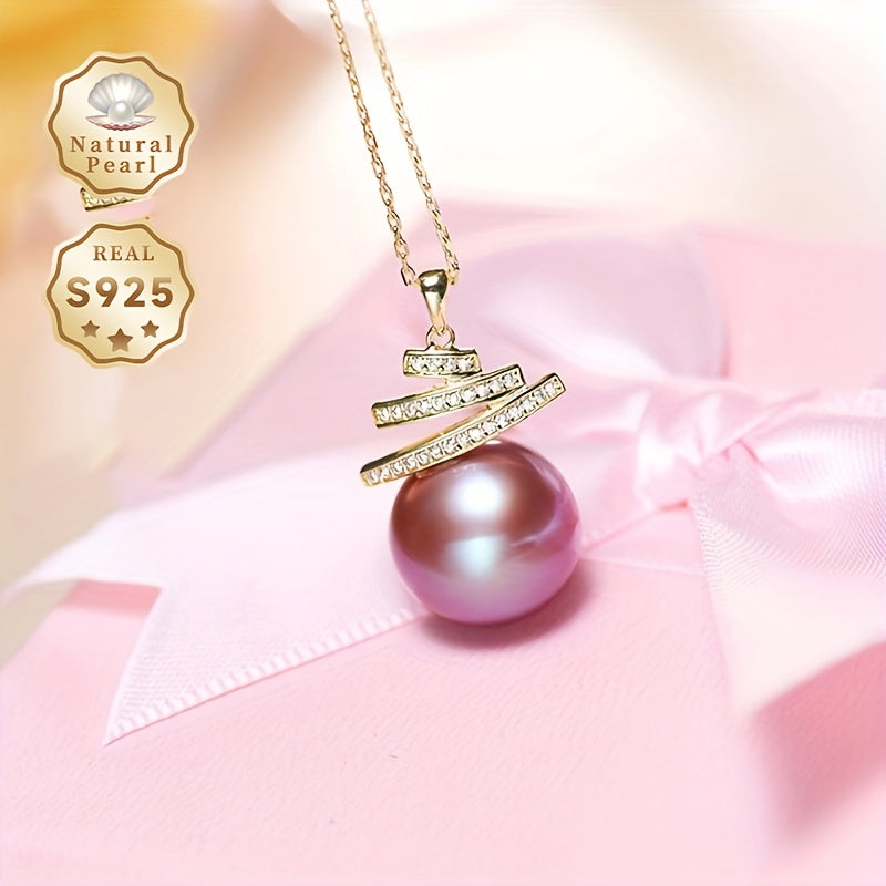Women's Necklace with 11-12mm Purple Freshwater Pearl Pendant in S925 Silver