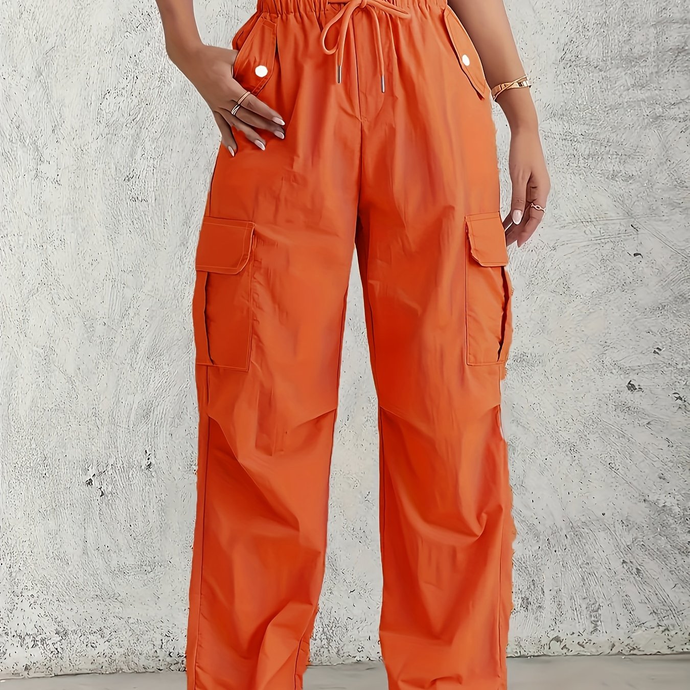 Women's Plus Size Cargo Pants Light Pink Summer Straight Fit Drawstring Waist