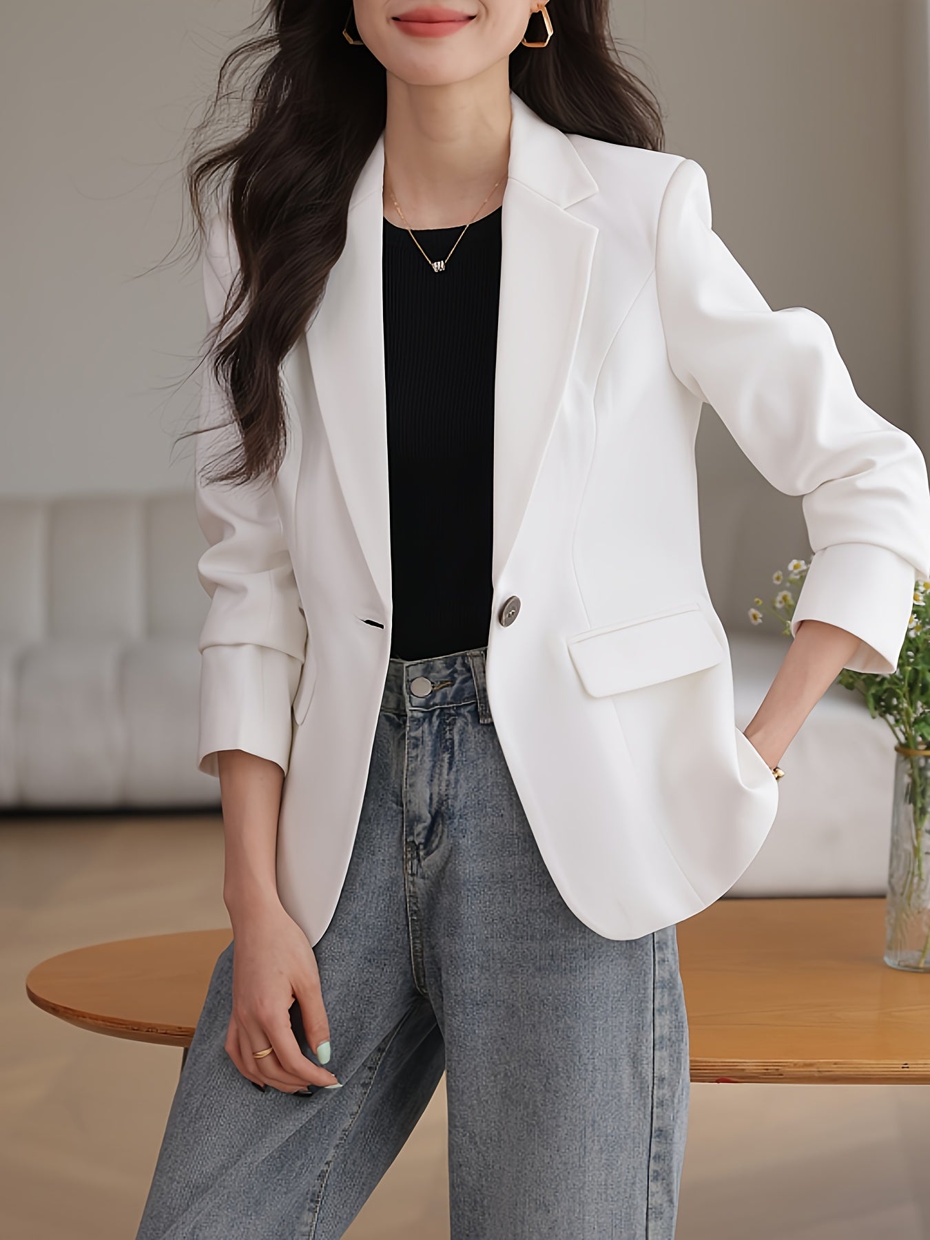 Korean-Style Small Suit for Women Autumn Winter Formal Long Sleeve Polyester Spandex