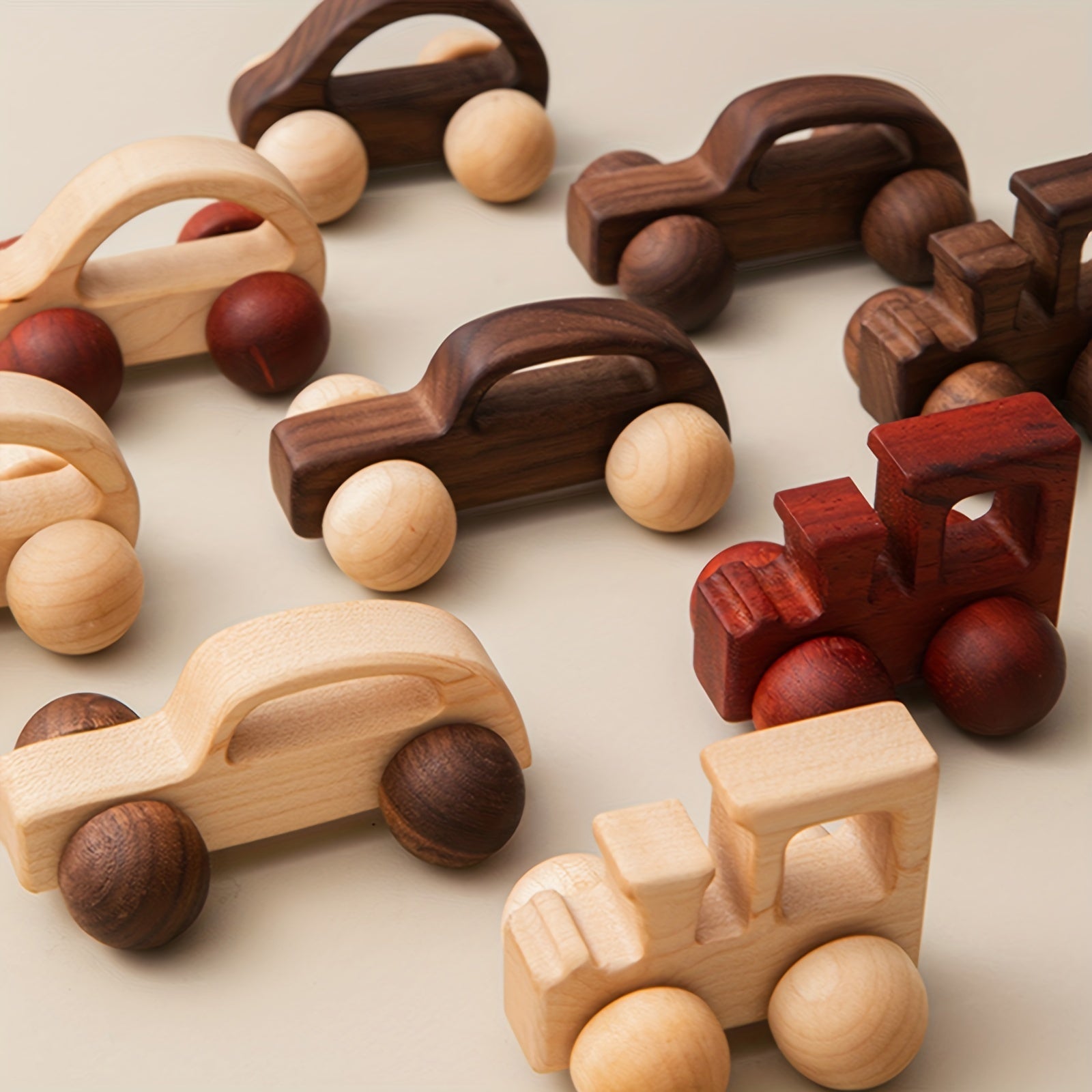 Children's Wooden Toy Car Made from Maple Mahogany and Black Walnut for Ages 3 and Up