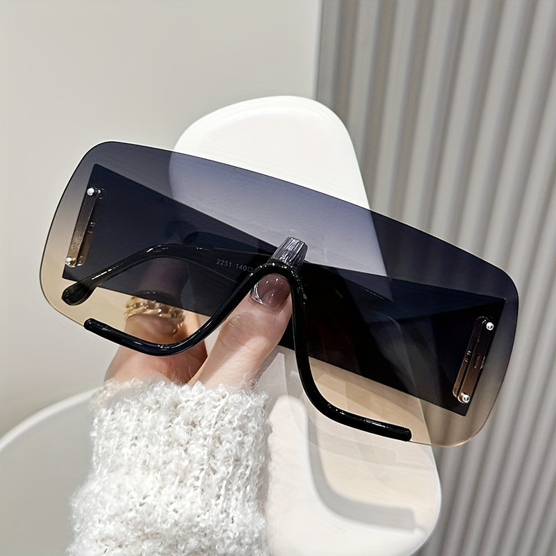 Oversized Rimless Fashion Glasses for Men and Women Metal Frame Gradient Lens for Cycling Hiking Beach Vacations