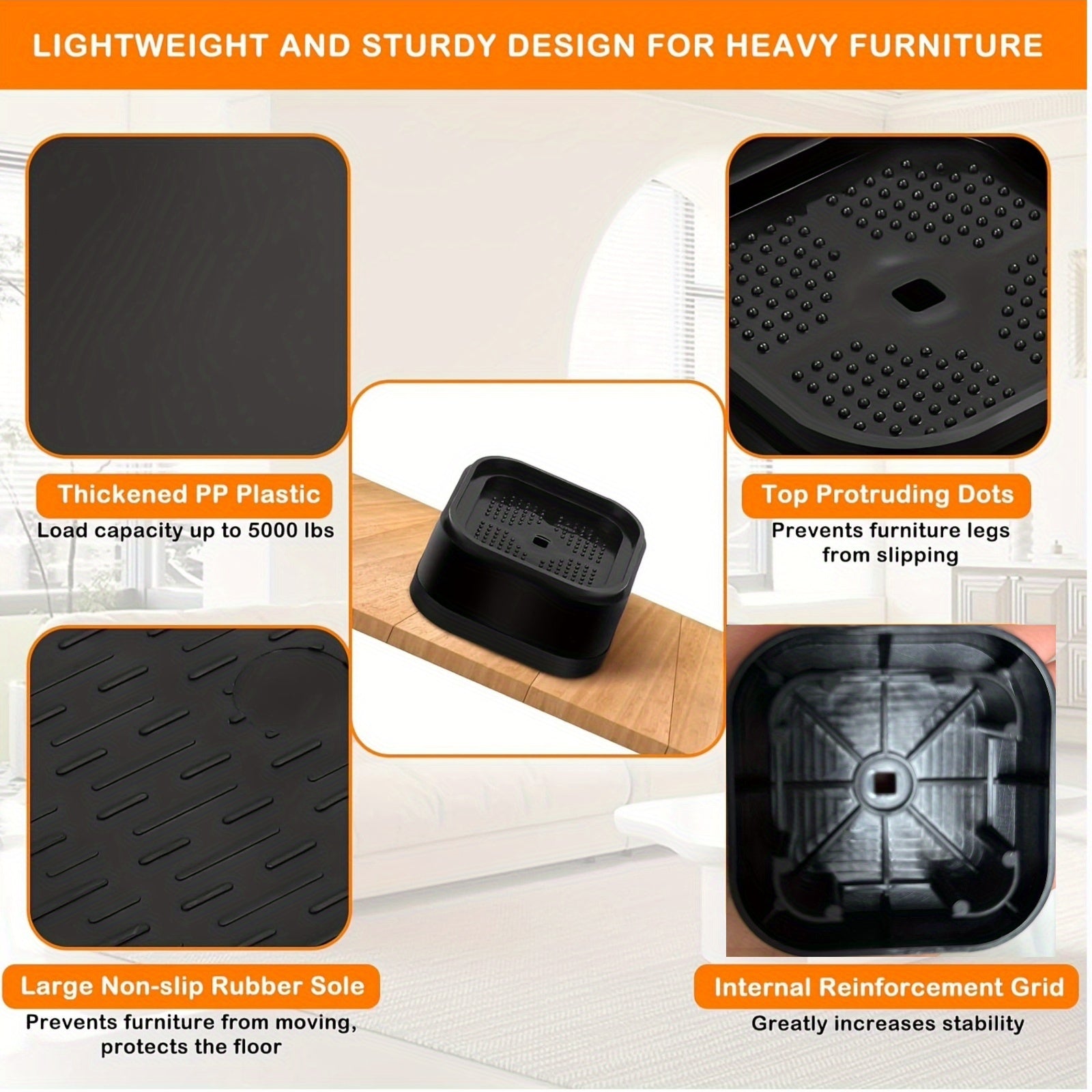 Black Adjustable Furniture Lifter Set for Tables Sofas Chairs Bed Frames 3.17cm High