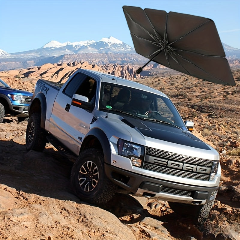 Universal Extra Large Titanium Silver Car Sunshade Windshield Sun Umbrella