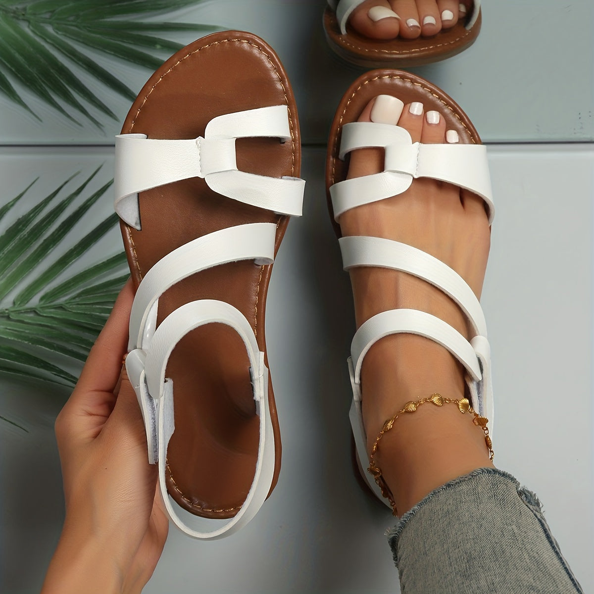 Women's Flat Sandals Contrast Color Open Toe Beach Summer Lightweight