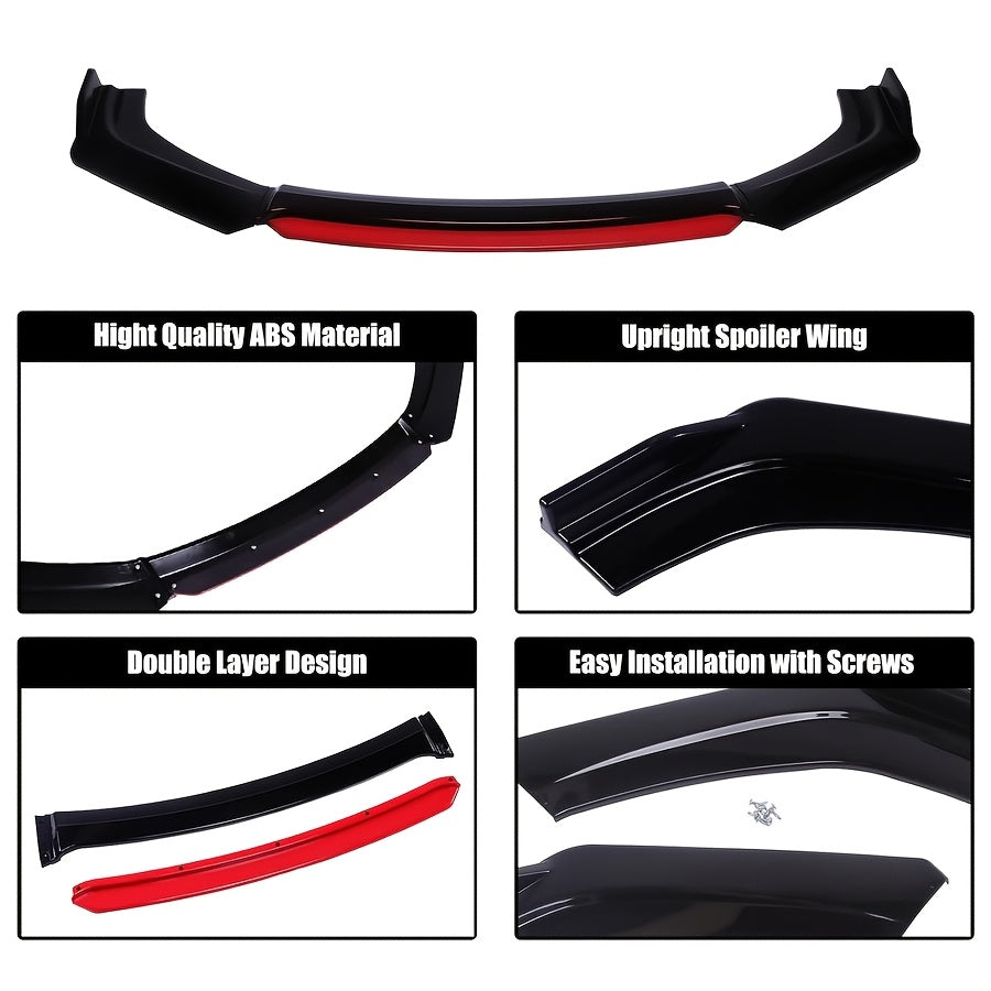 4шт. комплект переднего бампера автомобиля спойлер-сплиттер красный черный PP прочный аэродинамический