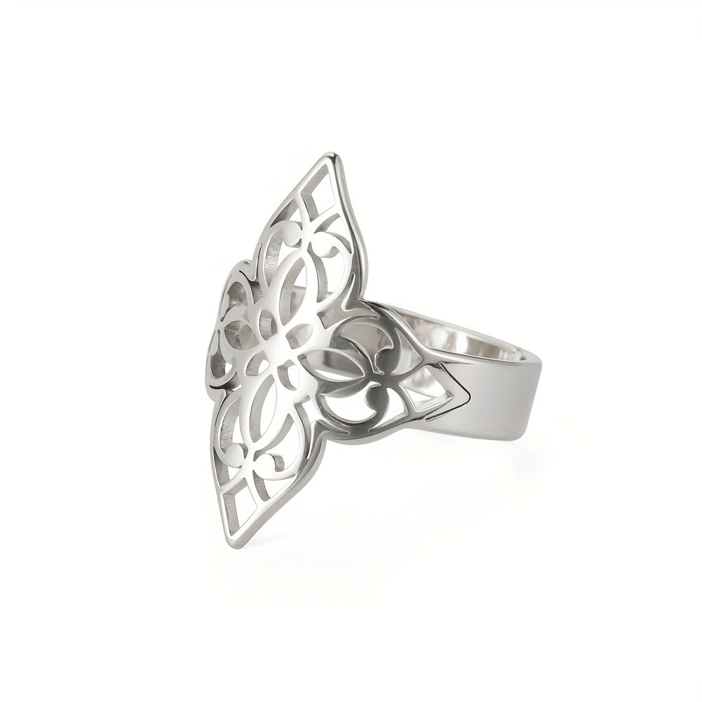 Sterling Silver Ethnic Style Lucky Flower Ring for Women