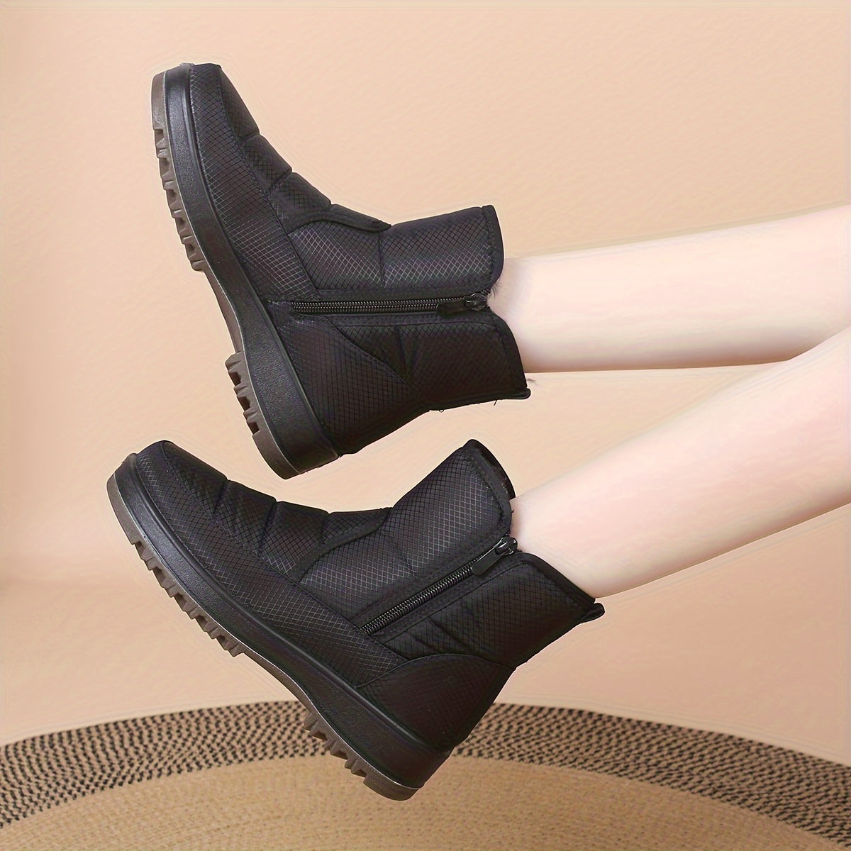 Women's PU Cover Boots with Double Zipper Durable Flat Heel Casual Outdoor