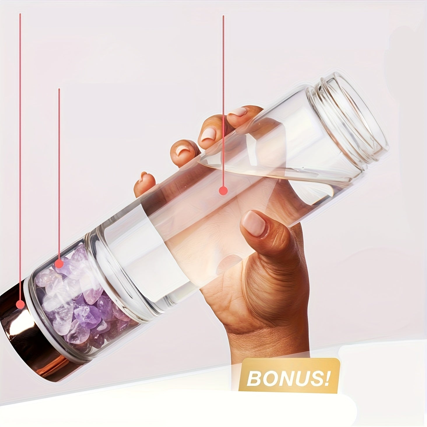 Glass Water Bottle with Amethyst Insert and Protective Cover
